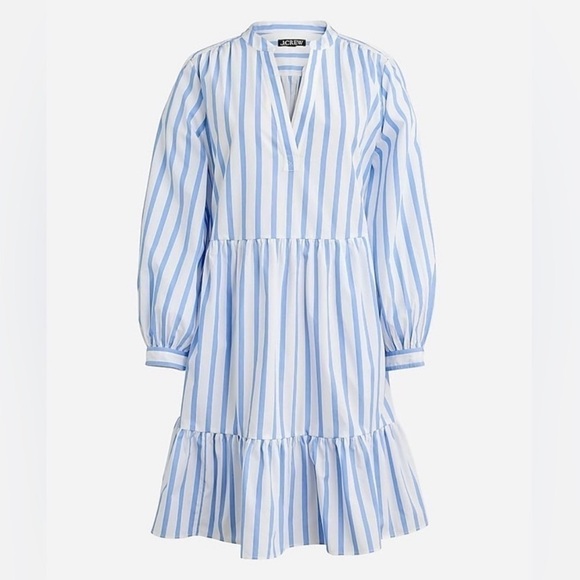 J. Crew Tall Tiered cotton poplin mini dress BP853 Barrie stripe XS XST - Picture 1 of 5